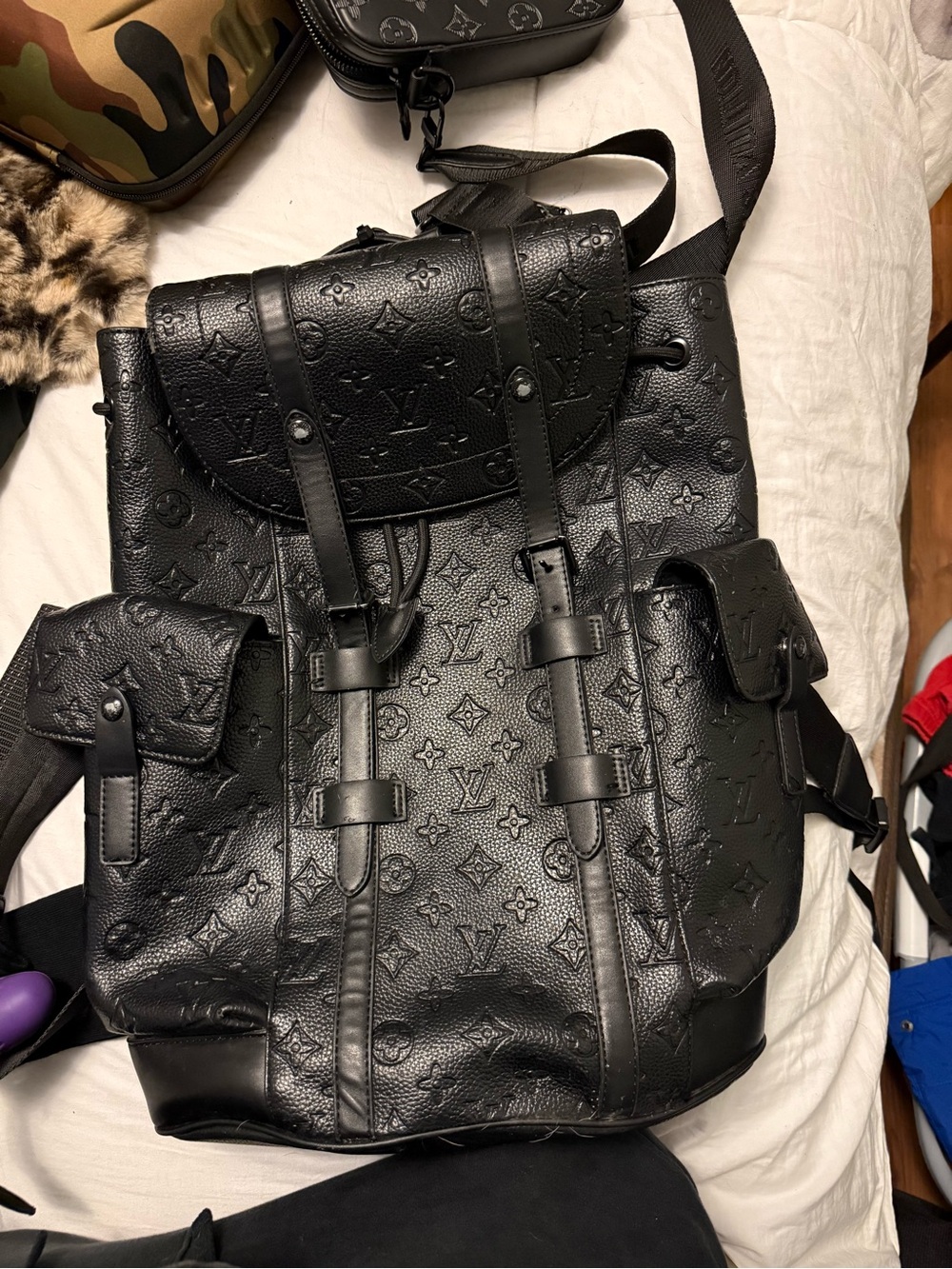 Louis Vuitton Black Embossed Monogram Leather Backpack